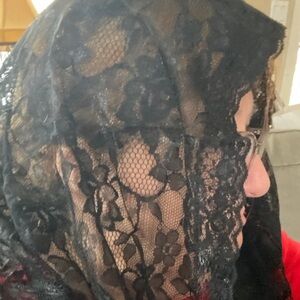 Black Lace Hair Scarf - Women's Lace Head Covering